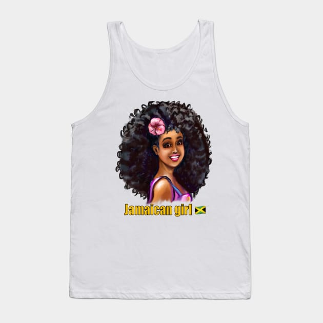 Jamaican girl I with pink hibiscus flower in her big natural afro hair. The best Gifts for black women 2022 Jamaica Tank Top by Artonmytee